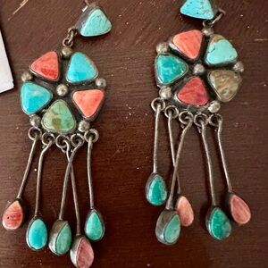 Turquoise and Coral Dangle Earrings